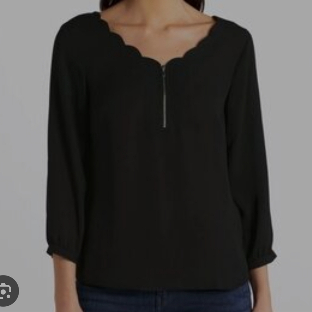 Fortune + Ivy NWT Medium Scallop Neckline Fia Mixed Material Blouse Top